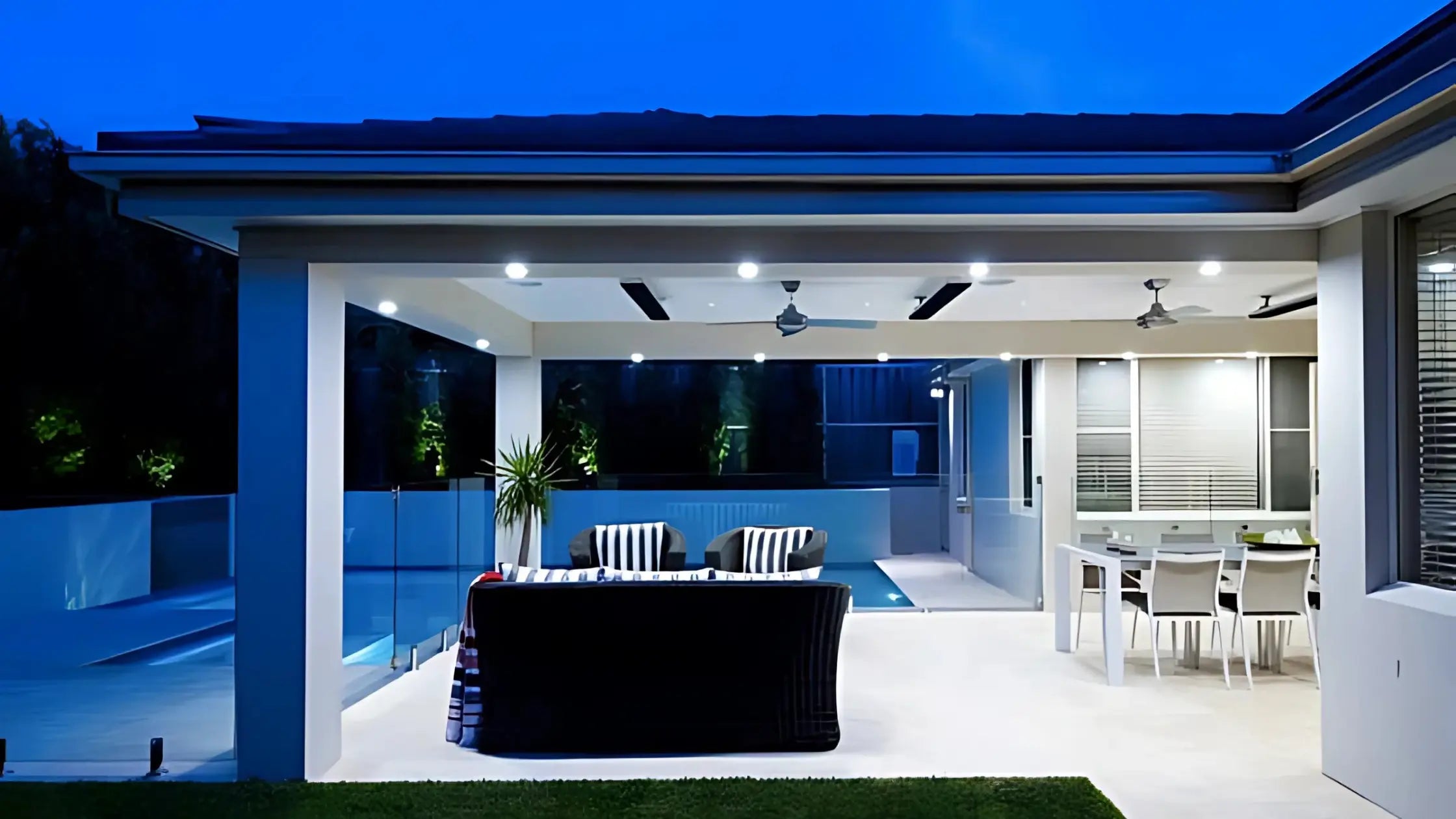 outdoor infrared heater on covered patio in winter