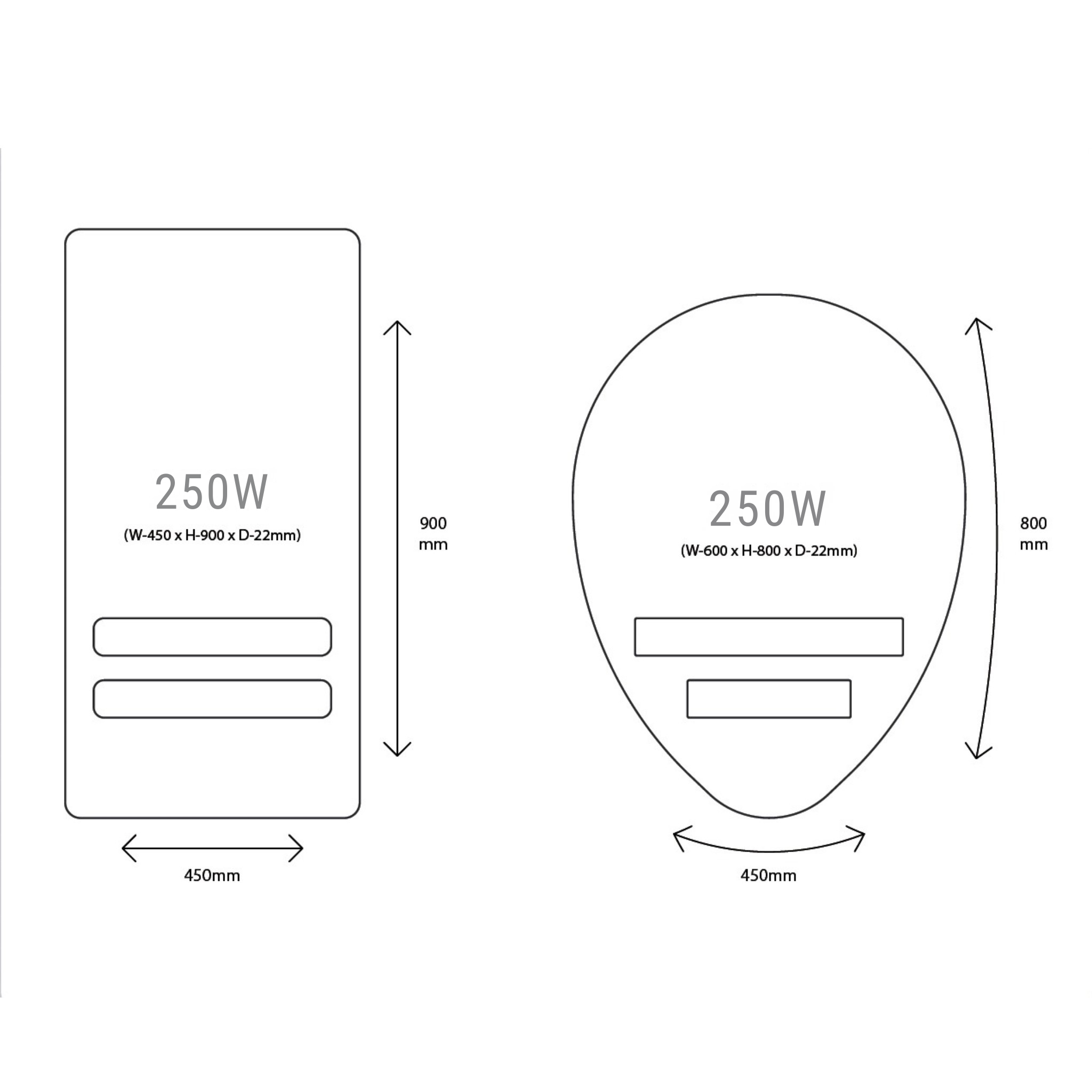 250W Bathroom Heated Oval Towel Rail (White or Grey)