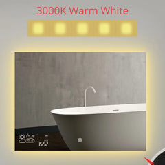250W / 350W Smart Infrared LED Bathroom Mirror – 3000K Warm White with Weather Display & Anti-Fog